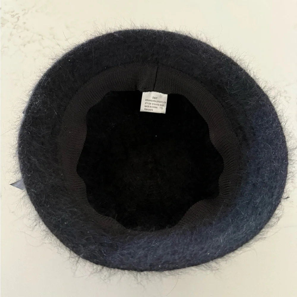 Black Angora Cloche Hat with Ribbon - Picture 3 of 3